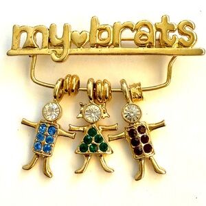 Gold tone Brooch with Colorful Charms for mom of grandma